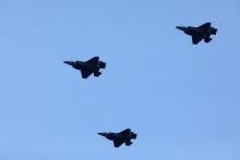Israeli Air Force F-35 fighter jets fly over the Mediterranean Sea during an aerial show as part of the celebrations for Israel's Independence Day marking the 70th anniversary of the creation of the state, in Tel Aviv, Israel, April 19, 2018. PHOTO BY REUTERS/Amir Cohen