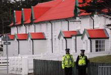 Falkland Islands' policemen patrol the streets in Stanley