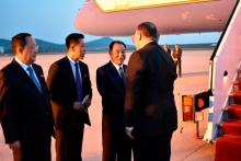 Secretary of State Mike Pompeo bids farewell to senior North Korean official Kim Yong Chol, director of the United Front Department, which is responsible for North-South Korea affairs, and Foreign Minister Ri Su Yong on his departure from Pyongyang, North Korea, May 9, 2018. PHOTO BY REUTERS/Matthew Lee
