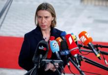European Union foreign policy chief Federica Mogherini briefs the media during a European Union foreign ministers meeting in Brussels, Belgium, February 6, 2017. PHOTO BY REUTERS/Francois Lenoir