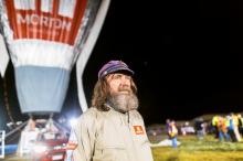 Russian adventurer Fedor Konyukhov stands in front of his balloon as it is inflated before the start of his record attempt for a solo hot-air balloon flight around the globe near Perth, Australia, July 12, 2016. PHOTO BY REUTERS/Oscar Konyukhov