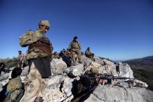 Turkish-backed Free Syrian Army fighters are seen near the city of Afrin, Syria, February 19, 2018. PHOTO BY REUTERS/Khalil Ashawi