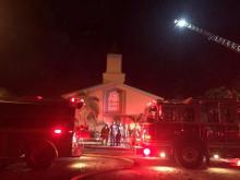 Emergency personnel are seen at the Islamic Center of Fort Pierce which was set on fire, in Fort Pierce, Florida, September 12, 2016. PHOTO BY REUTERS/St. Lucie County Sheriff's Office