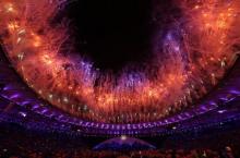 Fireworks explode during the opening ceremony, August 5, 2016. PHOTO BY REUTERS/Kai Pfaffenbach