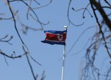 A North Korean flag is pictured at its embassy in Beijing, January 6, 2016. PHOTO BY REUTERS/Kim Kyung-Hoon