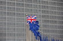 A Union Jack flag flutters next to European Union flags ahead of a visit from Britain's Prime Minister David Cameron at the EU Commission headquarters in Brussels, Belgium, January 29, 2016. PHOTO BY REUTERS/Francois Lenoir