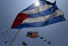 Flags of Cuba and U.S are seen at the Marina Hemingway, May 22, 2015. PHOTO BY REUTERS/Stringer