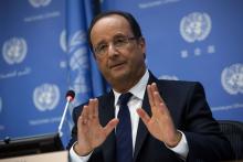 French President Francois Hollande speaks during a news conference during the UN General Assembly