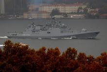 The Russian Navy's frigate Admiral Grigorovich sails in the Bosphorus on its way to the Mediterranean Sea, in Istanbul, Turkey, November 4, 2016. PHOTO BY REUTERS/Murad Sezer