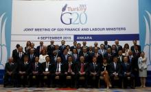 Finance and labour ministers gather for a group photo of the G20 Joint Meeting of Finance and Labour Ministers in Ankara, Turkey, September 4, 2015. PHOTO BY REUTERS/Umit Bektas