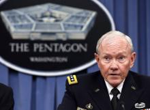 Chairman of the Joint Chiefs of Staff Gen. Martin Dempsey speaks in a press briefing at the Pentagon in Washington