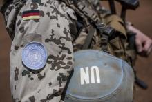 A German soldier from the UN contingent MINUSMA stands during a visit of German Defence Minister Ursula von der Leyen to Camp Castor in Gao, Mali, April 5, 2016. PHOTO BY REUTERS/Michael Kappeler