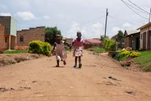 Twin sisters Nakato Rahian and Babirye Sumayia, who were kidnapped and later rescued by Uganda police, play near their home in Luwero town, north of Kampala, Uganda, April 6, 2018. PHOTO BY REUTERS/James Akena