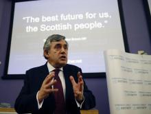 Former British Prime Minister Gordon Brown makes a speech at Glasgow University in Glasgow