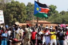 Members of the South Sudan National Security Services (SSNSS) stand guard as South Sudan Vice President Taban Deng Gai addresses civilians at the Freedom Square in Yei, southwest of the capital Juba, South Sudan, December 31, 2016. PHOTO BY REUTERS/Jok Solomun