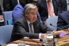 Secretary General of the United Nations Antonio Guterres addresses the United Nations Security Council on "mediation and its role in conflict", during an open debate on maintenance of international peace and security at the United Nations Headquarters in New York City, New York, U.S., August 29, 2018. PHOTO BY REUTERS/Andrew Kelly