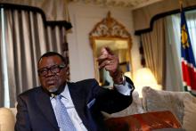 President Hage Geingob of Namibia gestures during an interview with Reuters in central London, Britain, December 1, 2016. PHOTO BY REUTERS/Stefan Wermuth