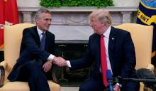 U.S. President Donald Trump meets with NATO Secretary General Jens Stoltenberg at the White House in Washington, U.S., May 17, 2018. PHOTO BY REUTERS/Kevin Lamarque