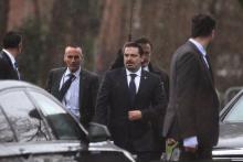Former Lebanese Prime Minister Saad Hariri (C) is seen at the Special Tribunal for Lebanon in The Hague