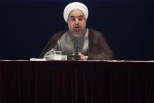 Iran's President Hassan Rouhani gives a news conference on the sidelines of the 69th United Nations General Assembly at United Nations Headquarters in New York, September 26, 2014. PHOTO BY REUTERS/Adrees Latif