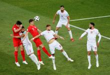 England's John Stones in action with Tunisia's Fakhreddine Ben Youssef. PHOTO BY REUTERS/Gleb Garanich