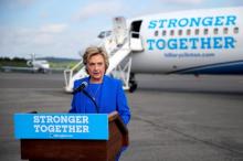 U.S. Democratic presidential candidate Hillary Clinton holds a news conference on the airport tarmac in front of her campaign plane in White Plains, New York, United States, September 8, 2016. PHOTO BY REUTERS/Brian Snyder