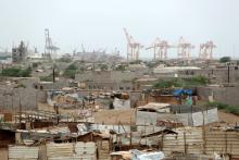 Hodeidah port's cranes are pictured from a nearby shantytown in Hodeidah, Yemen, June 16, 2018. PHOTO BY REUTERS/Abduljabbar Zeyad