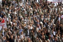 Houthi followers take part in a demonstration against the United Nations in Sanaa, Yemen, July 5, 2015. PHOTO BY REUTERS/Mohamed al-Sayaghi