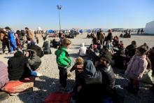Displaced people, who fled the Islamic State stronghold of Mosul, gather at Hassan Sham camp, east of Mosul, Iraq, January 2, 2017. PHOTO BY REUTERS/Ari Jalal