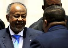 Djibouti's President Ismail Omar Guelleh (L) arrives to attend Sudan's President Omar Hassan al-Bashir inauguration ceremony at the National Assembly in Omdurman, June 2, 2015. PHOTO BY REUTERS/Mohamed Nureldin Abdallah