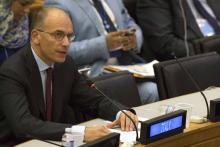 Italy's Prime Minister Enrico Letta speaks during a news conference following his address to the high-level meeting on Islamist groups in the Sahel region