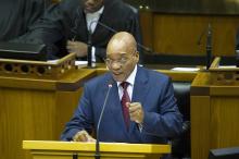 South African President Jacob Zuma speaks during his State of the Nation address at the opening of parliament in Cape Town, February 12, 2015. PHOTO BY REUTERS/Rodger Bosch