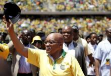 South Africa's President Jacob Zuma, who is also the president of the ruling party, the African National Congress (ANC), gestures as he arrives for the party's 104th anniversary celebrations in Rustenburg January 9, 2016. PHOTO BY REUTERS/Siphiwe Sibeko
