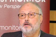 Saudi dissident Jamal Khashoggi speaks at an event hosted by Middle East Monitor in London, Britain, September 29, 2018. PHOTO BY REUTERS/Middle East Monitor