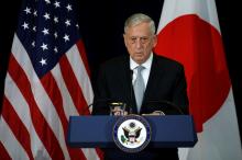 U.S. Defense Secretary James Mattis, with his Japanese counterparts, participates in a news conference after their U.S.-Japan Security talks at the State Department in Washington, U.S., August 17, 2017. PHOTO BY REUTERS/Jonathan Ernst