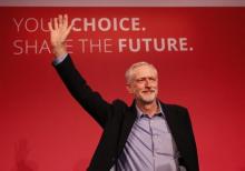 The new leader of Britain's opposition Labour Party Jeremy Corbyn waves after making his inaugural speech at the Queen Elizabeth Centre in central London, September 12, 2015. PHOTO BY REUTERS/Stefan Wermuth