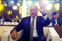 California Governor Jerry Brown attends International Forum on Electric Vehicle Pilot Cities and Industrial Development in Beijing, China, June 6, 2017. PHOTO BY REUTERS/Thomas Peter