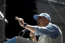 Jesus Torrealba, secretary of Venezuela's coalition of opposition parties (MUD), speaks during a rally against Venezuela's President Nicolas Maduro's government in Caracas, March 12, 2016. PHOTO BY REUTERS/Carlos Garcia Rawlins