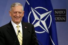 U.S. Defense Secretary Jim Mattis addresses a news conference during a NATO defence ministers meeting at the Alliance headquarters in Brussels, Belgium, February 16, 2017. PHOTO BY REUTERS/Francois Lenoir