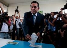 Guatemalan presidential candidate for National Convergence Front, Jimmy Morales, casts his vote at a polling station during general elections in Guatemala City, September 6, 2015. PHOTO BY REUTERS/Jose Cabezas