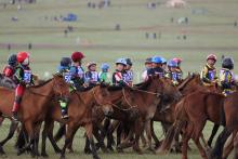 Uyach, or horse trainers, look to the check up points for their horses and jockeys at the Mongolian traditional Naadam festival, on the outskirts of Ulaanbaatar, Mongolia, July 11, 2018. PHOTO BY REUTERS/B. Rentsendorj