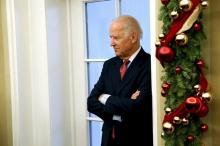 U.S. Vice President Joe Biden attends a meeting between President Barack Obama and Israeli President Reuven Rivlin in the Oval Office at the White House in Washington, December 9, 2015. PHOTO BY REUTERS/Jonathan Ernst