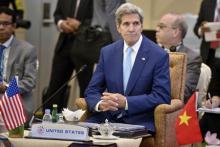 U.S. Secretary of State John Kerry listens during the 22nd Association of Southeast Asian Nations (ASEAN) Regional Forum session at the Putra World Trade Centre in Kuala Lumpur, Malaysia, August 6, 2015. PHOTO BY REUTERS/Brendan Smialowski