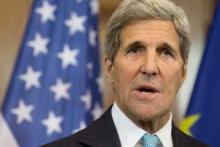 U.S. Secretary of State John Kerry addresses the media after a meeting with German Foreign Minister Frank-Walter Steinmeier (unseen) at German foreign ministry's guesthouse Villa Borsig at lake Tegel in Berlin, Germany, September 20, 2015. PHOTO BY REUTERS/Axel Schmidt