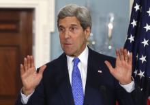 U.S. Secretary of State John Kerry speaks to the media at the State Department in Washington