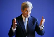 U.S. Secretary of State John Kerry attends a news conference after meeting over the crisis in the Mideast, at the Quai d'Orsay ministry in Paris, France, March 13, 2016. PHOTO BY REUTERS/Gonzalo Fuentes