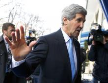 U.S. Secretary of State John Kerry arrives at 'Bayerischer Hof' hotel before the start of the 51st Munich Security Conference in Munich, February 6, 2015. PHOTO BY REUTERS/Michael Dalder
