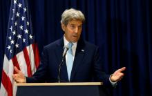 U.S. Secretary of State John Kerry addresses a news conference in Kenya's capital Nairobi, August 22, 2016. PHOTO BY REUTERS/Thomas Mukoya