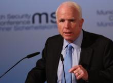 U.S. Senator John McCain speaks at the opening of the 53rd Munich Security Conference in Munich, Germany, February 17, 2017. PHOTO BY REUTERS/Michael Dalder