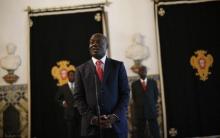 Guinea-Bissau's President Jose Mario Vaz speaks with journalists after a meeting with his Portuguese counterpart Anibal Cavaco Silva (not pictured) at Belem presidential palace in Lisbon, June 19, 2014. PHOTO BY REUTERS/Rafael Marchante